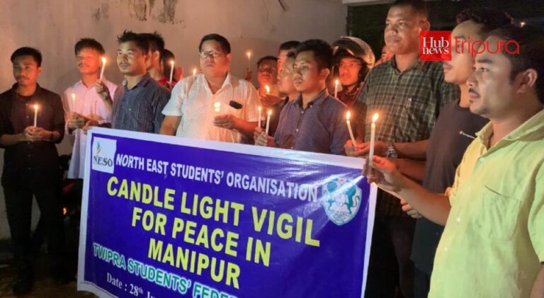 NESO organized candlelight vigil in Agartala for peace in Manipur, appeal for PM’s intervention