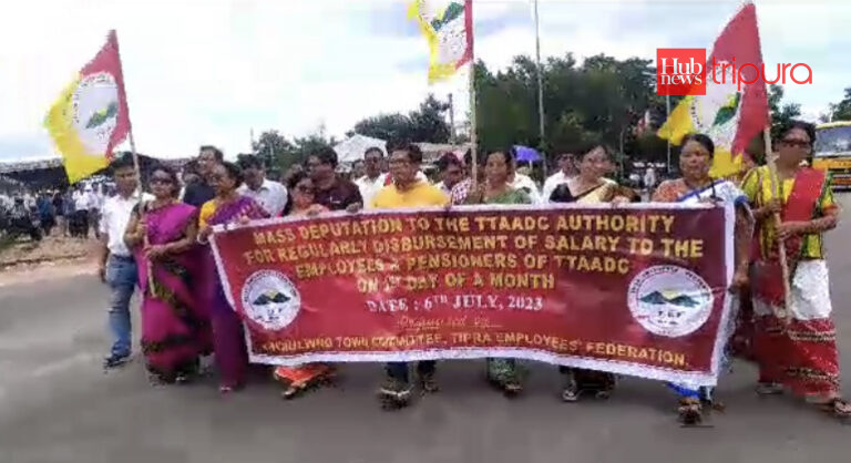 Protest rally in Khumulwng demanding timely salaries for TTAADC employees