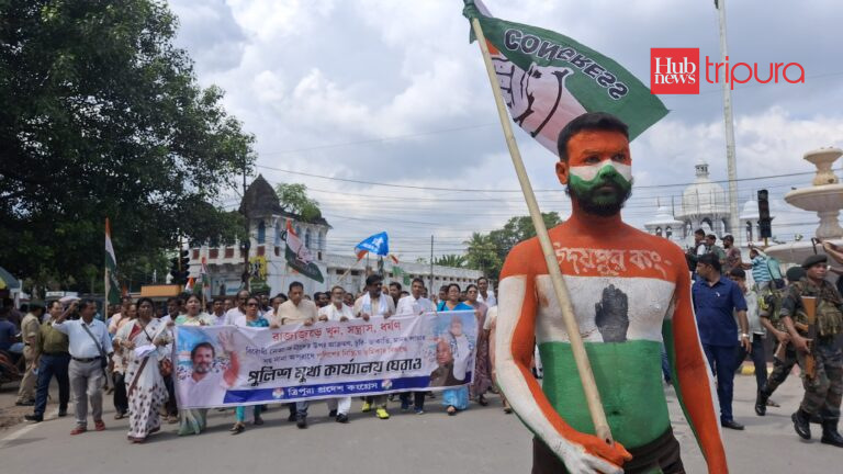Tripura Congress protests deteriorating law and order, gheraos police headquarters