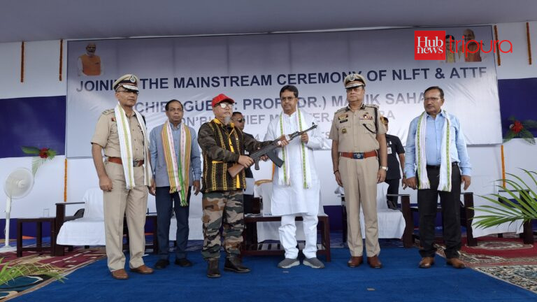 Over 580 militants surrender to Tripura government, deposit large cache of arms