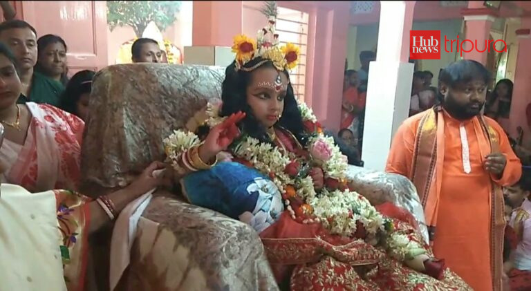 Five-year-old girl worshiped as goddess Durga in Kumari Puja ritual in Agartala